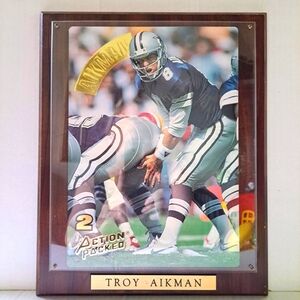 Troy Aikman Action Packed Wall Decor Plaque - Brown Frame
